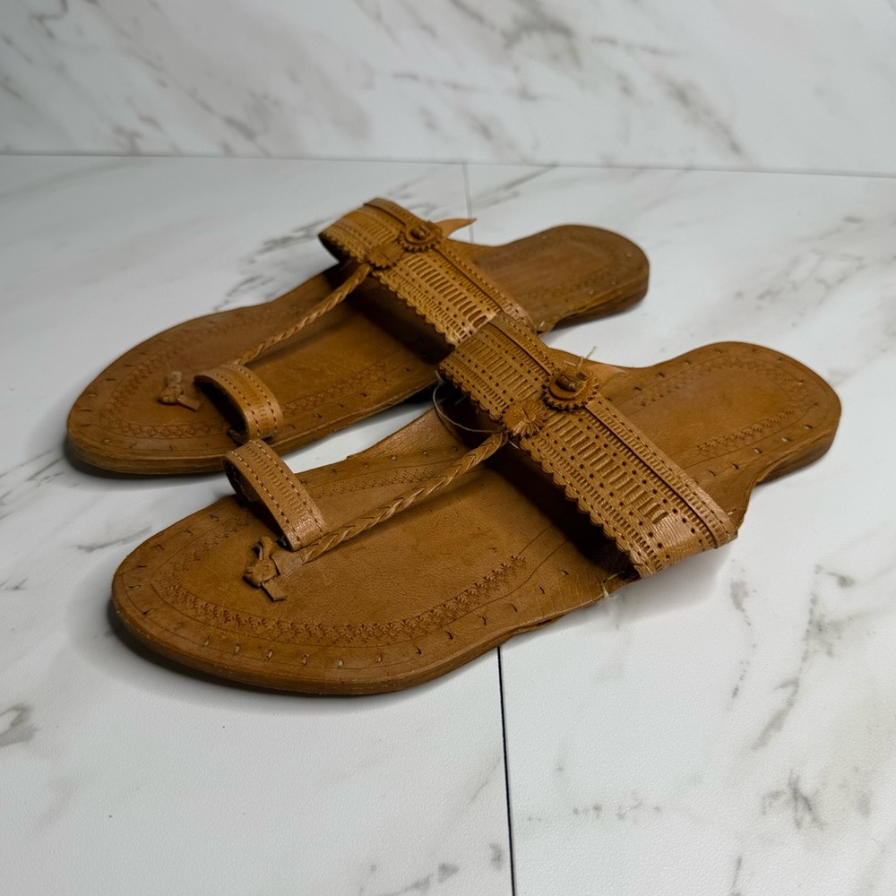Ted Baker London Tan Leather Kolhapuri Chappals Handmade Sandals Beach Summer